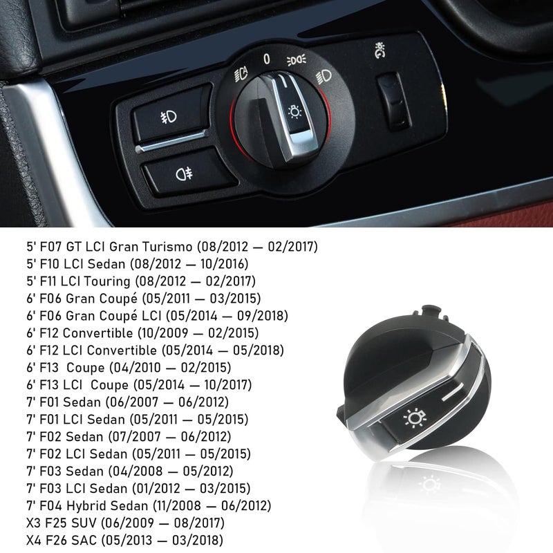 Jaronx Compatible with BMW Headlight Control Knob, Upgraded Headlamp Switch Control Head Light Switch Konb Button Replacement for 5 F10 F11, 6 F12 F13, 7 F01 F02, X3 F25, X4 F26 - Image 5